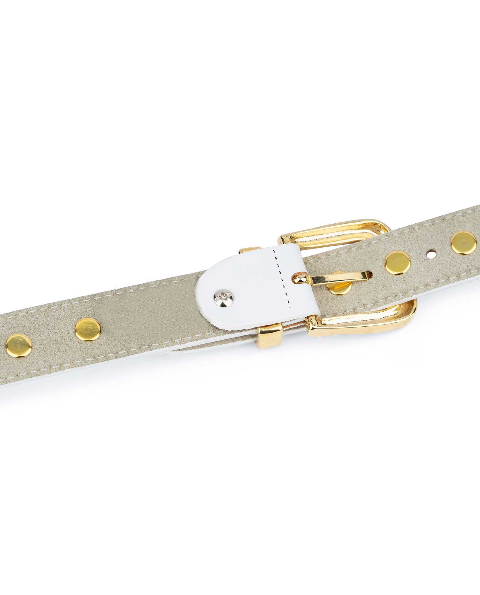 Via Spiga White and Gold Leather Belt with Studs - Size S Buy White Studded Belt With Gold Rivets | Capo Pelle main image 3