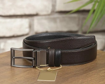 Mens Reversible Belt Black Brown Dress Leather Belt Gents Genuine Leather Belt For Jeans With Silver Buckle 3.5 Cm