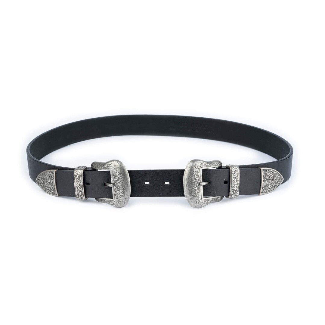 Western Belt Double Buckle Black Western Belts for Women 3.5 Cm Full