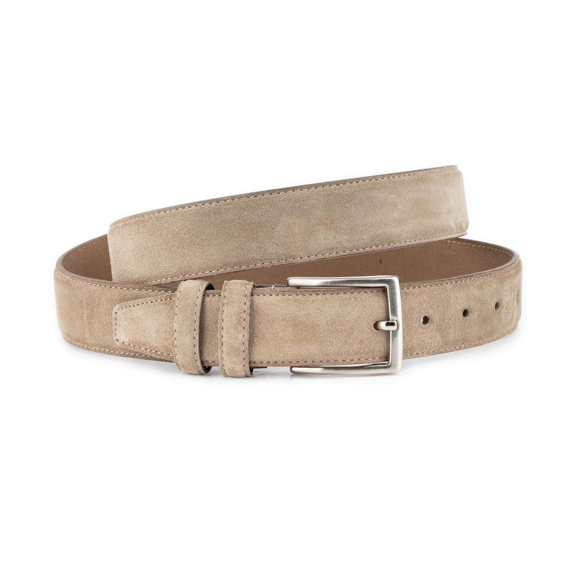 Mens Taupe Suede Leather Belt With Silver Buckle for Jeans  display picture 2