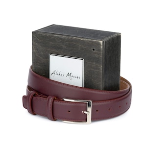 Gift Ideas For Men - Burgundy Leather Belt - Gift For Boss - Gift Ideas For Boss Male - Valentines Gift For Him - Gift Ideas For Him