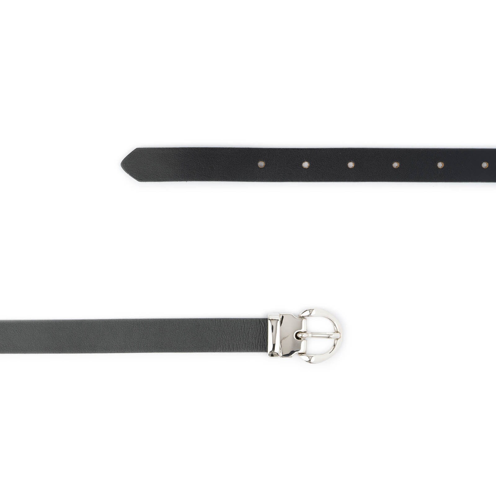Elegant Womens Black Belts for Dresses Thin Silver Buckle 