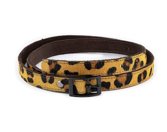 Leopard Print Belt With Black Buckle - Leopard Belt Womens - Womens Skinny Belt - Genuine Leather - Skinny Leather Belt