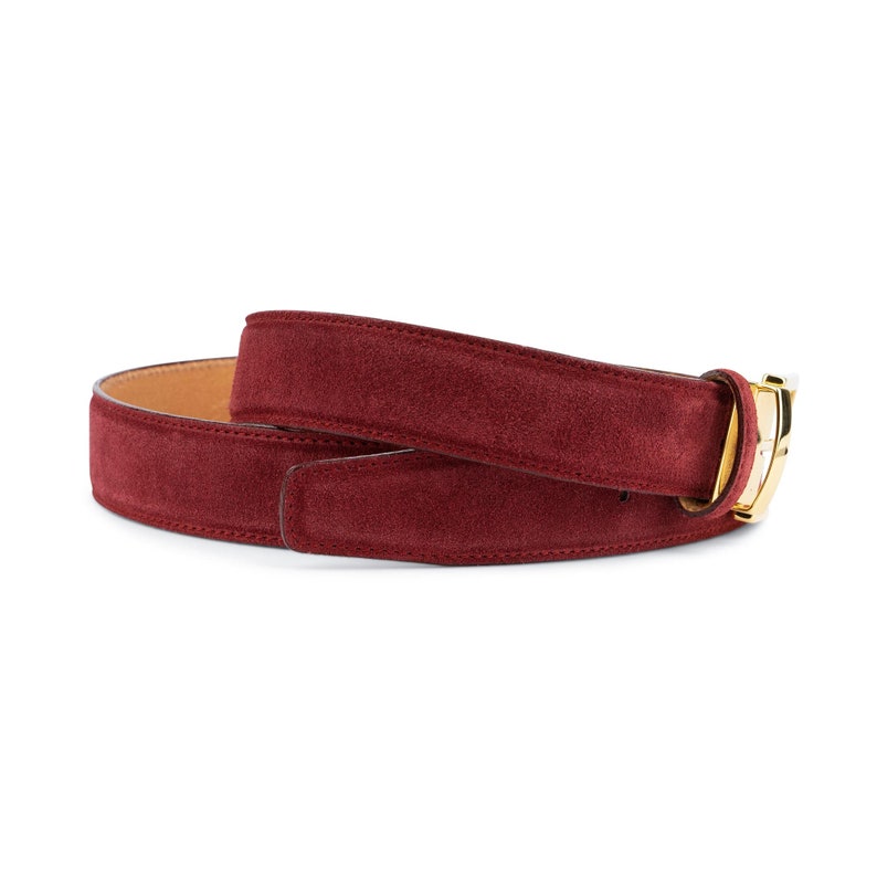 Burgundy Belt With Gold Buckle Men's Belts Suede Belt for Etsy