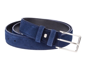 Blue Suede leather belt Men&#39;s belts Navy dress suit trousers Top Quality Sizes 32&quot; - 46&quot;