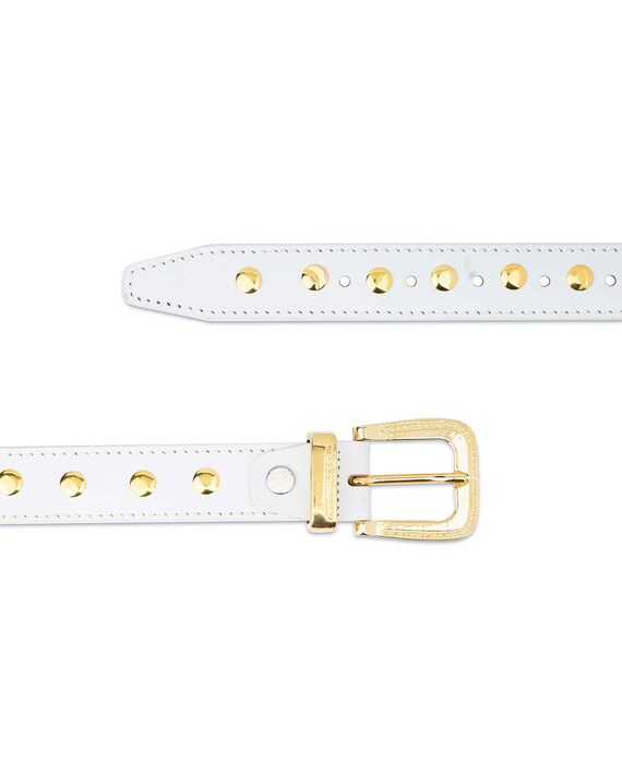 White Studded Belt - Gold Studded Belt - Studded Leather  display picture 3