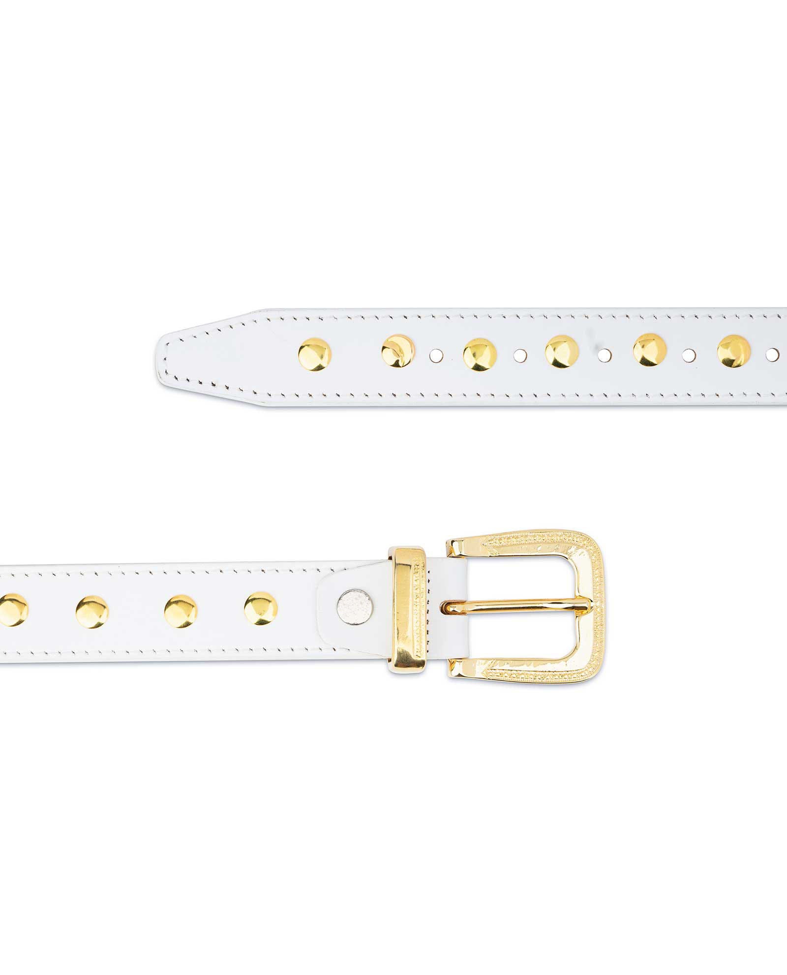 Studded White Leather Belt with Gold Accents White & Silver Cross Three Row Pyramid Stud Belt | Hot Topic main image 2