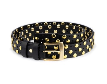 Black Gold Studded Belt Mens - Black Gold Buckle Belt - 4.0 Cm Wide Leather Stud Belt - Thick Womens Studded Belt - Men's Belt For Jeans