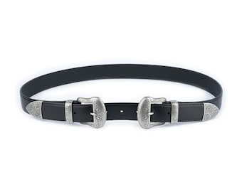 Vintage Y2K Black Genuine Leather USA Made Double Silver Loop Belt Size Small Y2k Belt | eBay main image 3