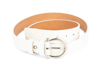 Womens White Belt - White Belt Leather - Womens White Leather Belt - Silver Buckle Belt - Womens Belt For Jeans