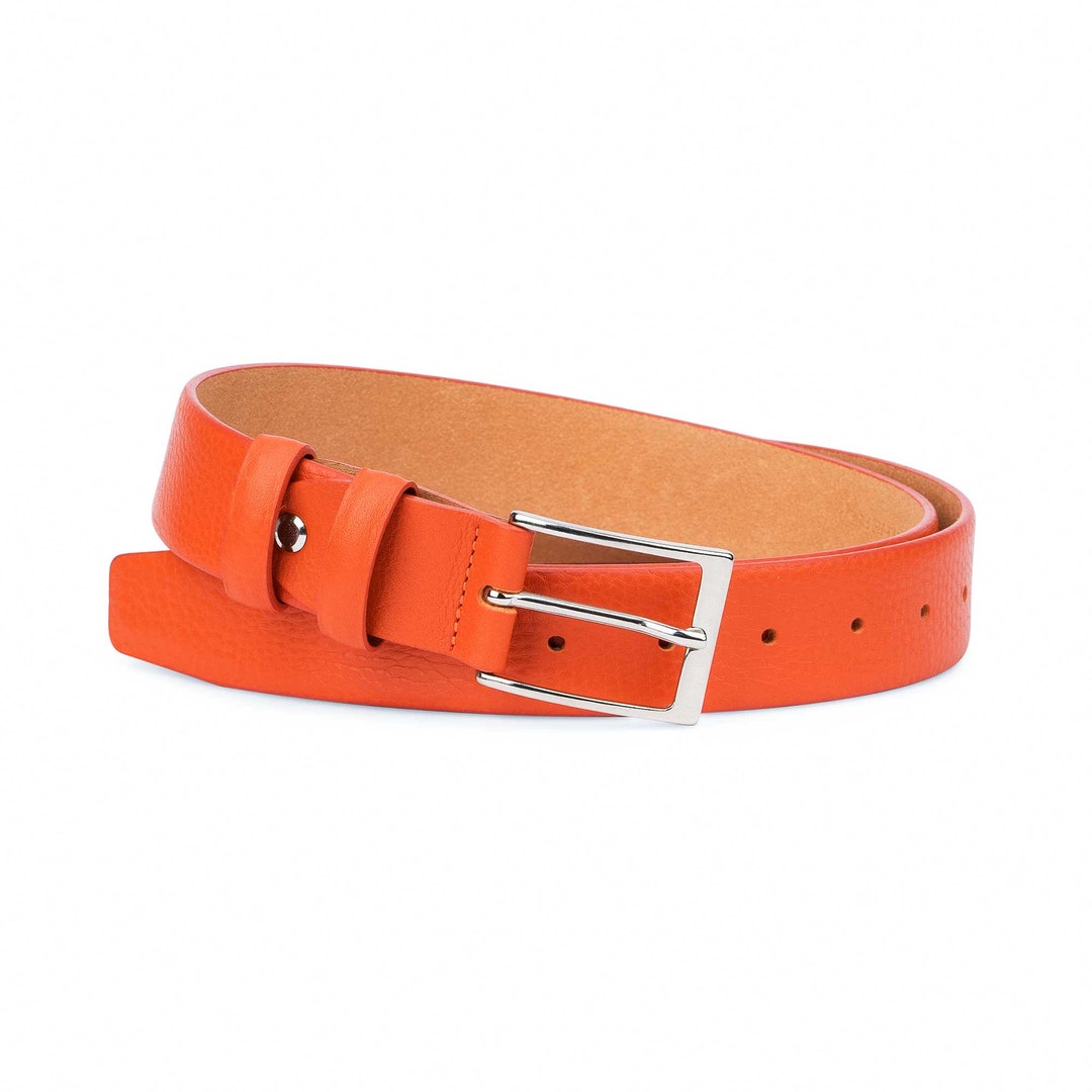 Orange Leather Belt Womens Leather Belts Soft Italian Calfskin Belt