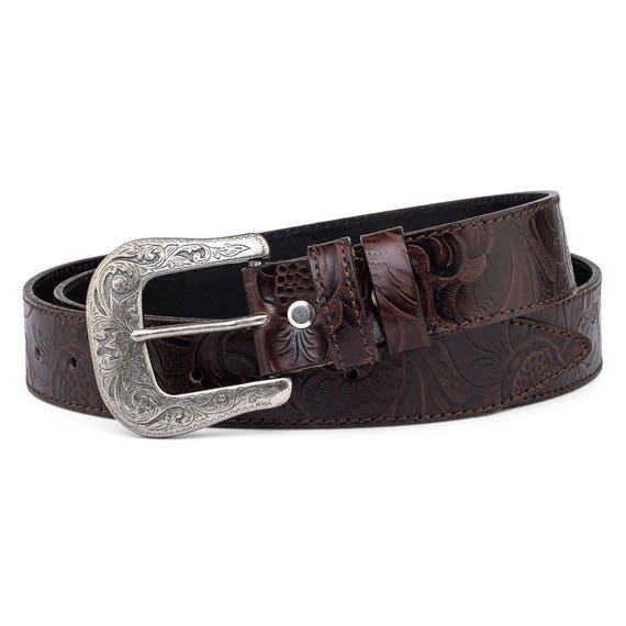 Mens Cowboy Belts Antique silver belt buckles Western Cowgirl Italian leather