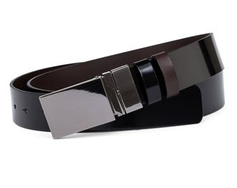 Reversible belt Black patent leather belt Mens belts Reversible buckle Italian leather Black brown