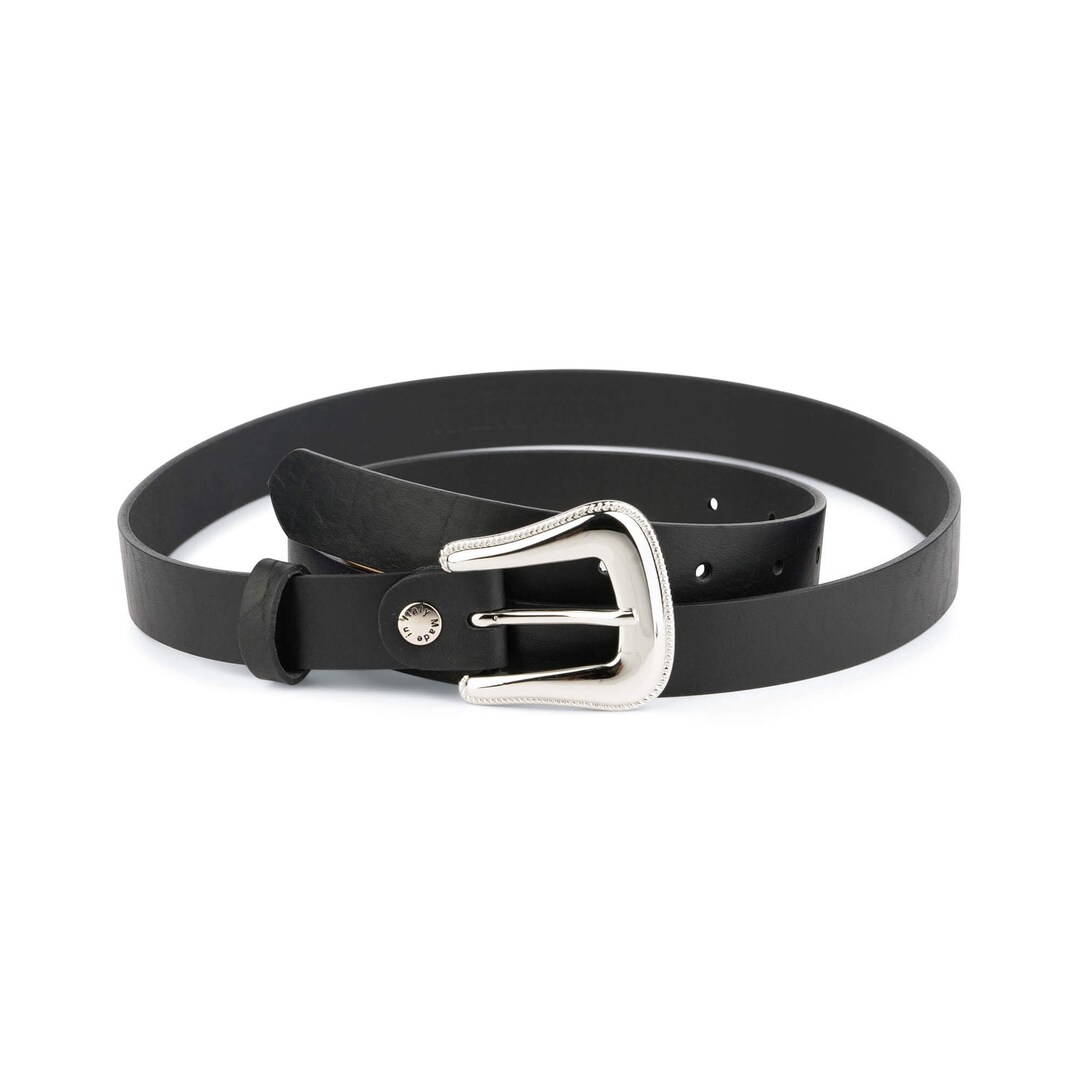 ベルト   Female Black 25mm Pebble Pattern Cowhide Belt D Black Western Belts for Women - Nickel Free Buckle Belt