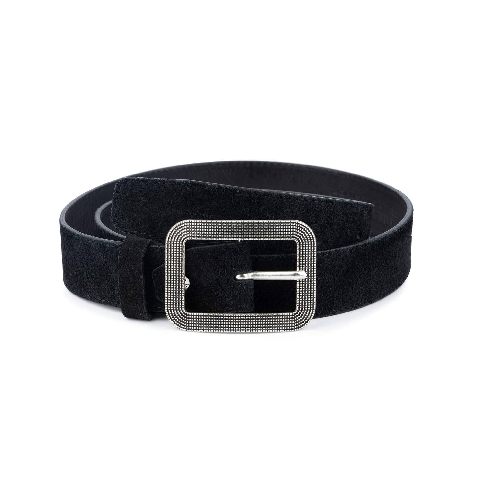 Women's Black Suede Belt Silver Buckle 