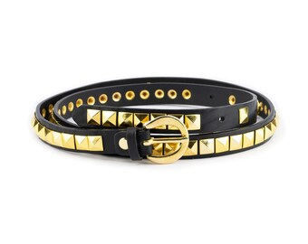 Black Leather Wrap Belt With Gold Studs: Handmade Genuine  display picture 1