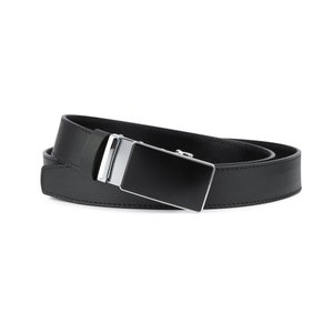 Heren riem lederen Riemen zonder gaten Riem schuif gesp Zwart lederen riem Ratel riem Kiezel kalfsleer Verstelbare heren riem