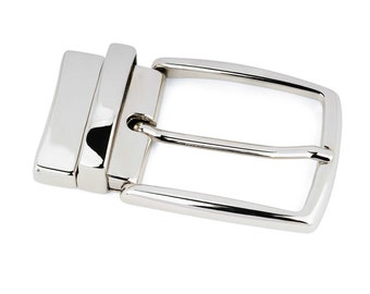 Italian Reversible Belt Buckle For 1 3/8&quot; belt straps Clamp mens buckle Twist buckle 35 mm Silver nickel MADE IN ITALY