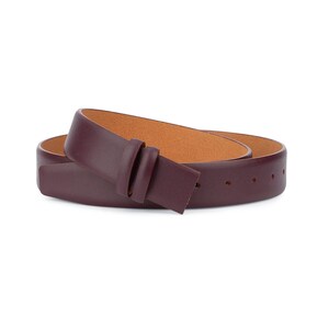 Burgundy Leather Belt Mens Belts Solid leather belt no stitching Italian Calfskin Red Mens 1-3-8 inch Handmade accessories