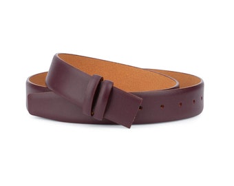 Ceinture en cuir Bourgogne Ceinture hommes Ceinture en cuir massif sans couture Cuir de veau italien Rouge Hommes 1-3-8 pouces Accessoires faits à la main