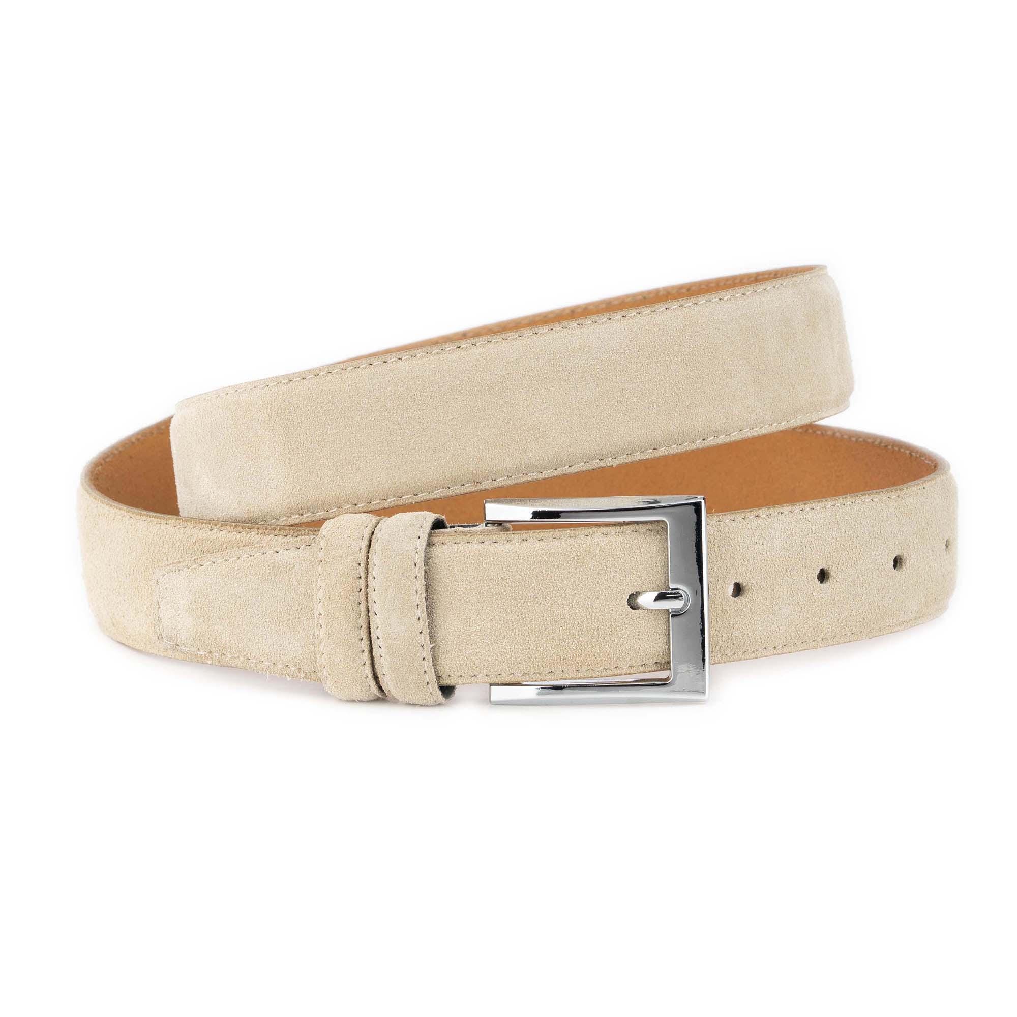 Beige Suede Belt With Shiny Nickel Buckle for Jeans 3.5 Cm  display picture 2