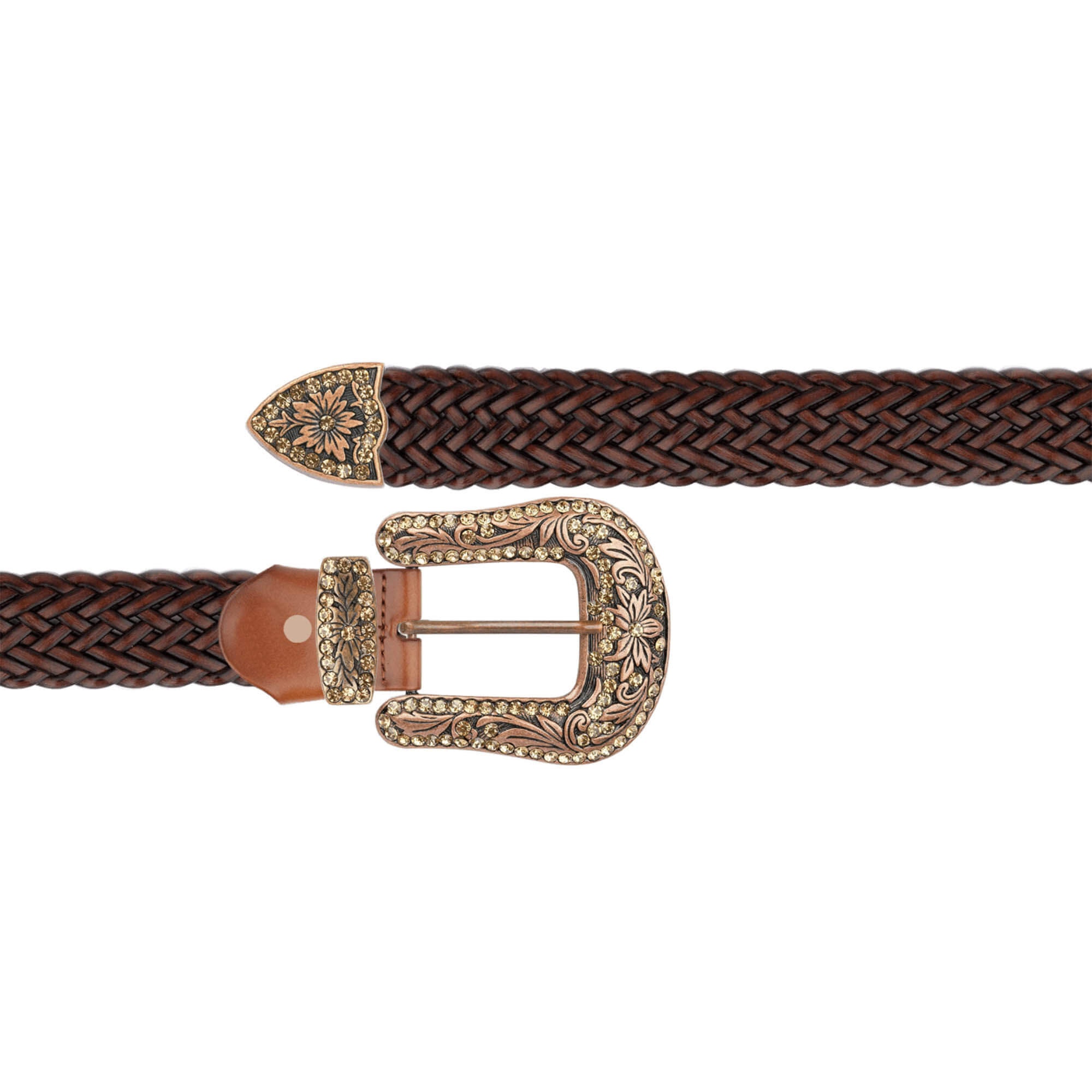 Womens Brown Braided Western Belts With Copper Buckle  display picture 2