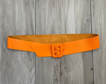 Orange Womens Wide Leather Belt - High Waist Belt For Dress - Wide Womens Leather Belt - Womens Belt For Dress - Belt With Leather Buckle