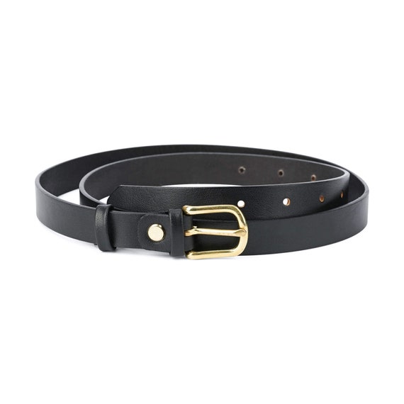 Brass Buckle Belt Black Gold Buckle Belt Thin Belt Womens 2.0 Cm Belt With Brass  Buckle Black Belt With Gold Buckle Brass Buckle 