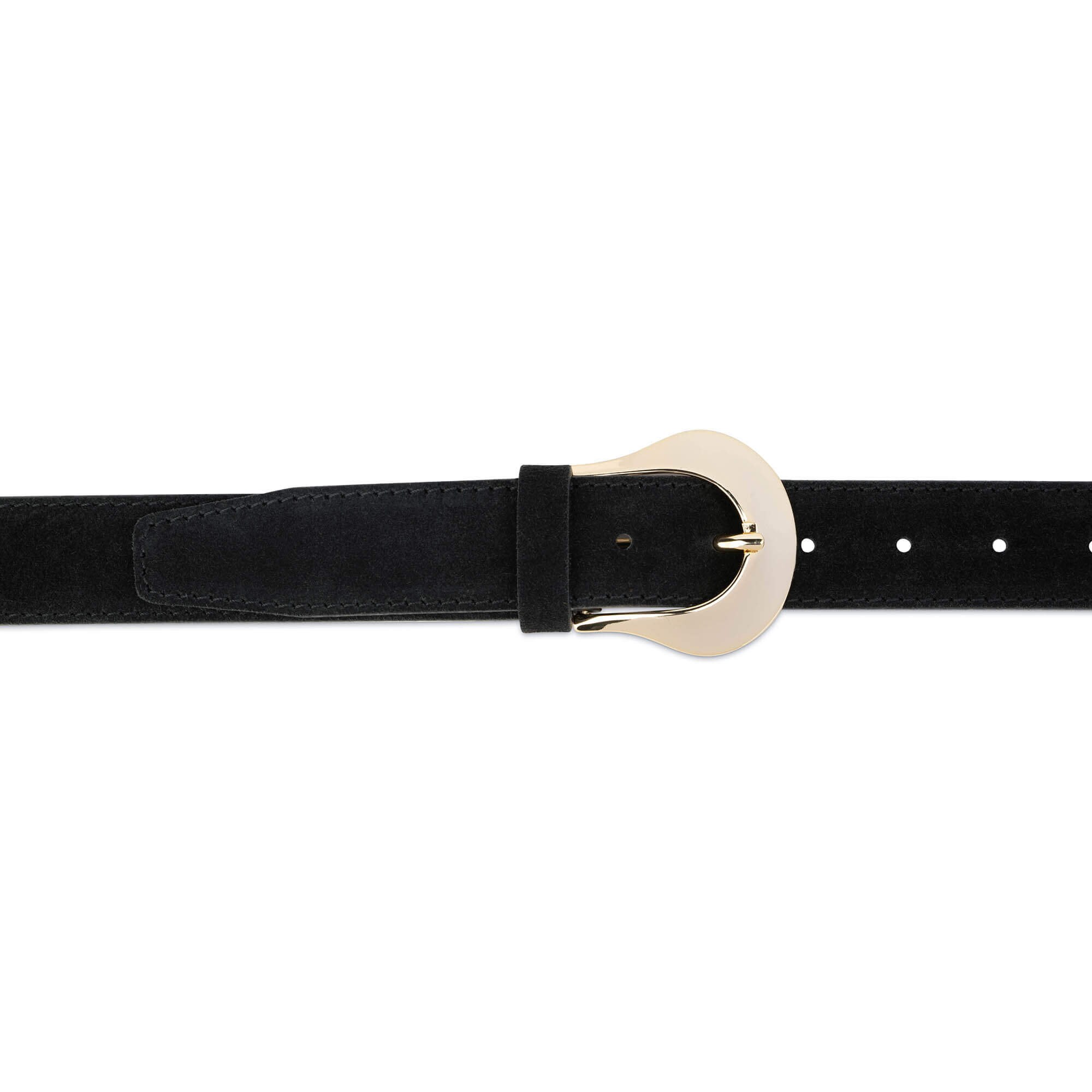 Western Belts for Women - Suede Black Belt With Gold Buckle
