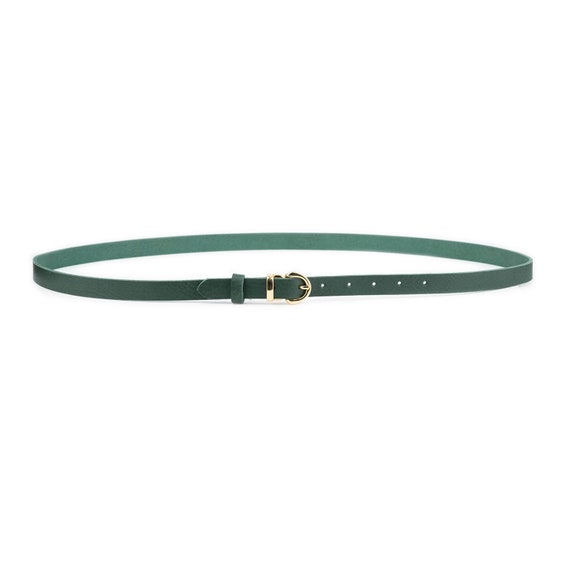 Ladies Forest Green Leather Belt With Gold Buckle Thin 2.0  display picture 1