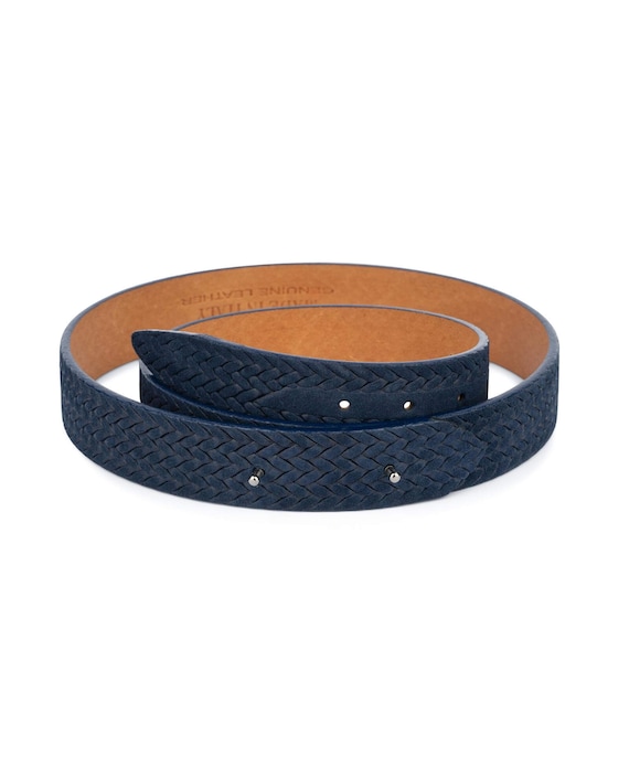 Blue Suede Leather Belt Without Buckle Men's Woven Belt 