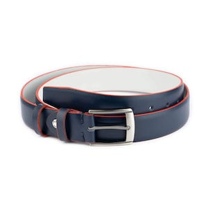 Mens Blue Belt - Blue Leather Belt Red Edges - Casual Men&#39;s Belt - Mens Navy Blue Belt - Mens Belts For Jeans - Real Leather