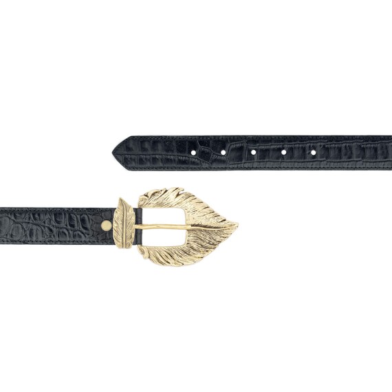 Ladies Croco Embossed Belt With Gold Feather Buckle Genuine  display picture 1