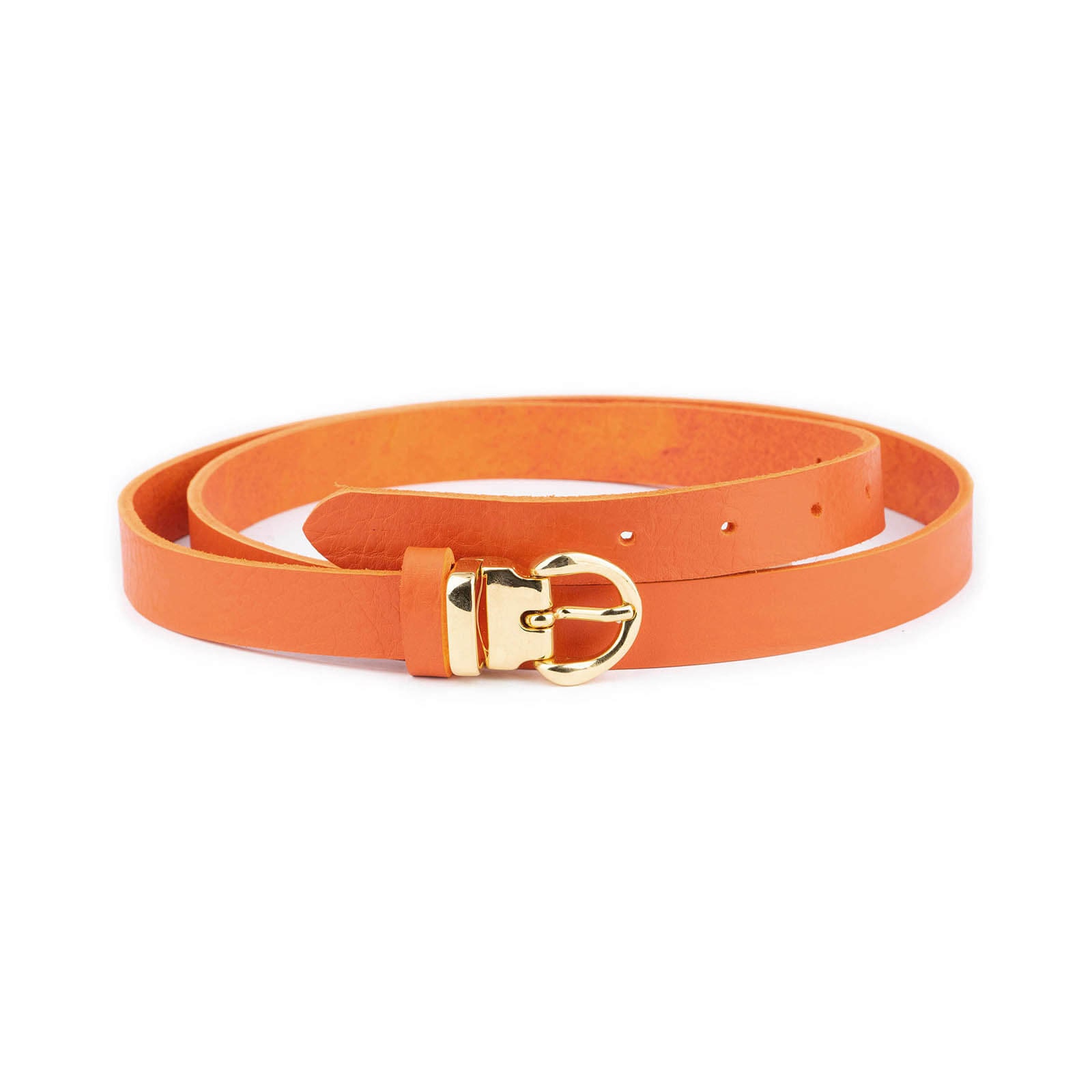 Ladies Orange Leather Belt With Gold Buckle Thin 2.0 Cm  display picture 1