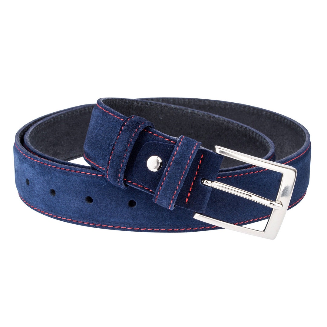 Suede Leather Belt RED STITCH Men's Belts Navy Dress Suit Trousers Top ...