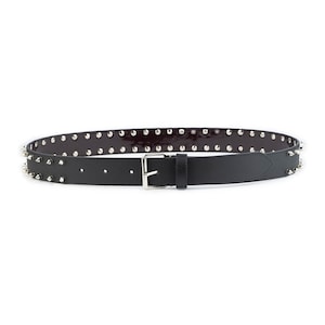 Spiked Belt 2 Row Studs Quality Black Vegan Leather Mens Studded Belt For Jeans With Silver Buckle 4.5 Cm
