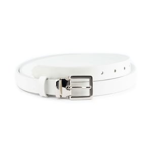 White Belt Nickel Buckle Buffalo Leather 1 Inch Wide Women Dress Belt 25 Mm