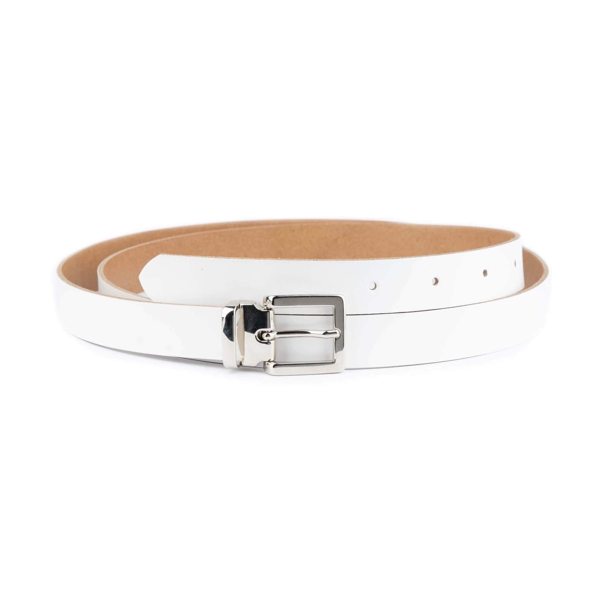 1 inch White Belt Square Buckle Genuine Leather Dress Belt with Silver Buckle Suit Belt 25 mm