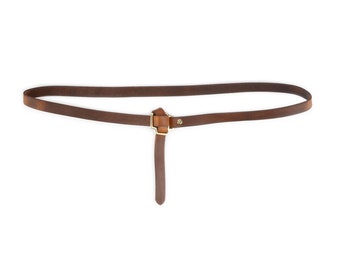 Tan Leather Belt With Knot Brass Buckle Thin Women Buckle Belt Genuine Leather Dress Belt 2.0 Cm