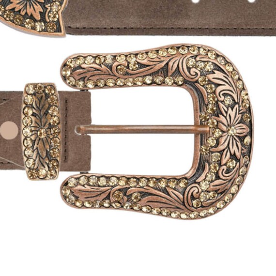 Womens Ladies Brown Western Belt With Copper Buckle Cowgirl  display picture 2
