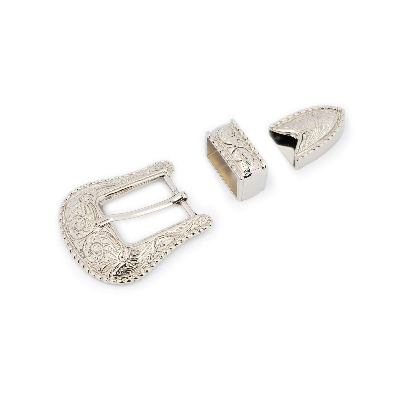 Small Womens Belt Buckle Western 3 Piece Set Nickel Silver