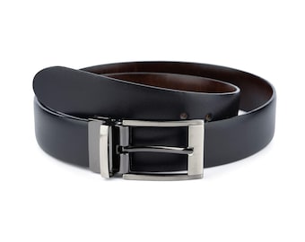 Reversible Mens Belt - Black Brown Men's Belt Reversible - Gunmetal Rectangle Belt Buckle - Best Dress Belt Mens - Men's Leather Reversible
