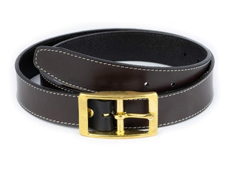 Dark Brown Leather Belt With Brass Buckle - Mens Brown Belt - Women's Brown Belt - Solid Brass Belt Buckle - Casual Men's Belt