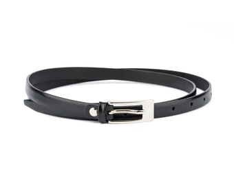 Womens belt for dress Black belt women Genuine leather 1.5 cm Skinny belt With buckle Dress belt womens Thin belt