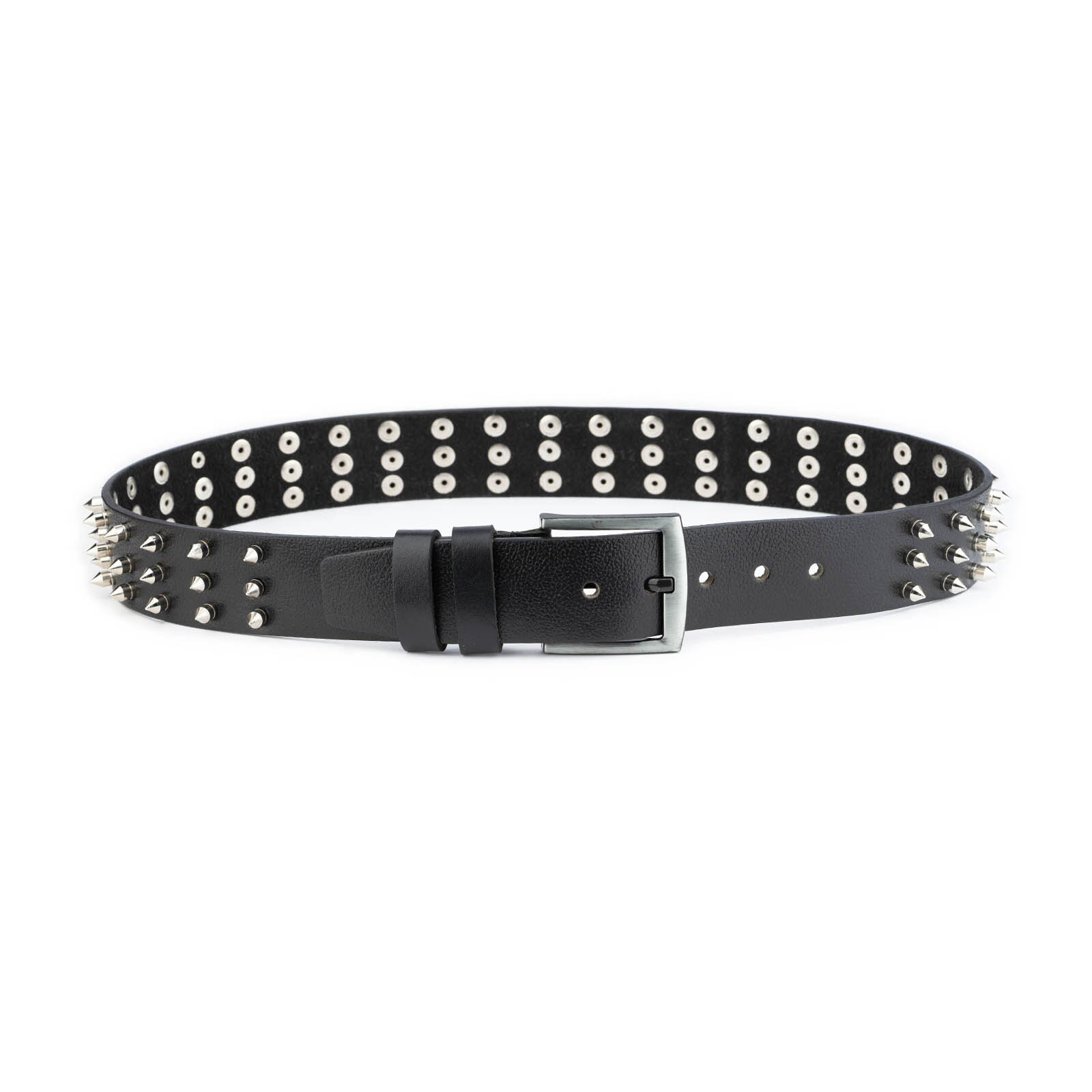 Goth Belt Spiked 3 Row Black Genuine Leather Top Quality