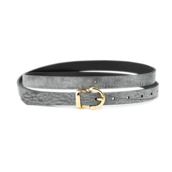 Gray Leather Belt with Gold Buckle Classic Belt - Grey main image 4