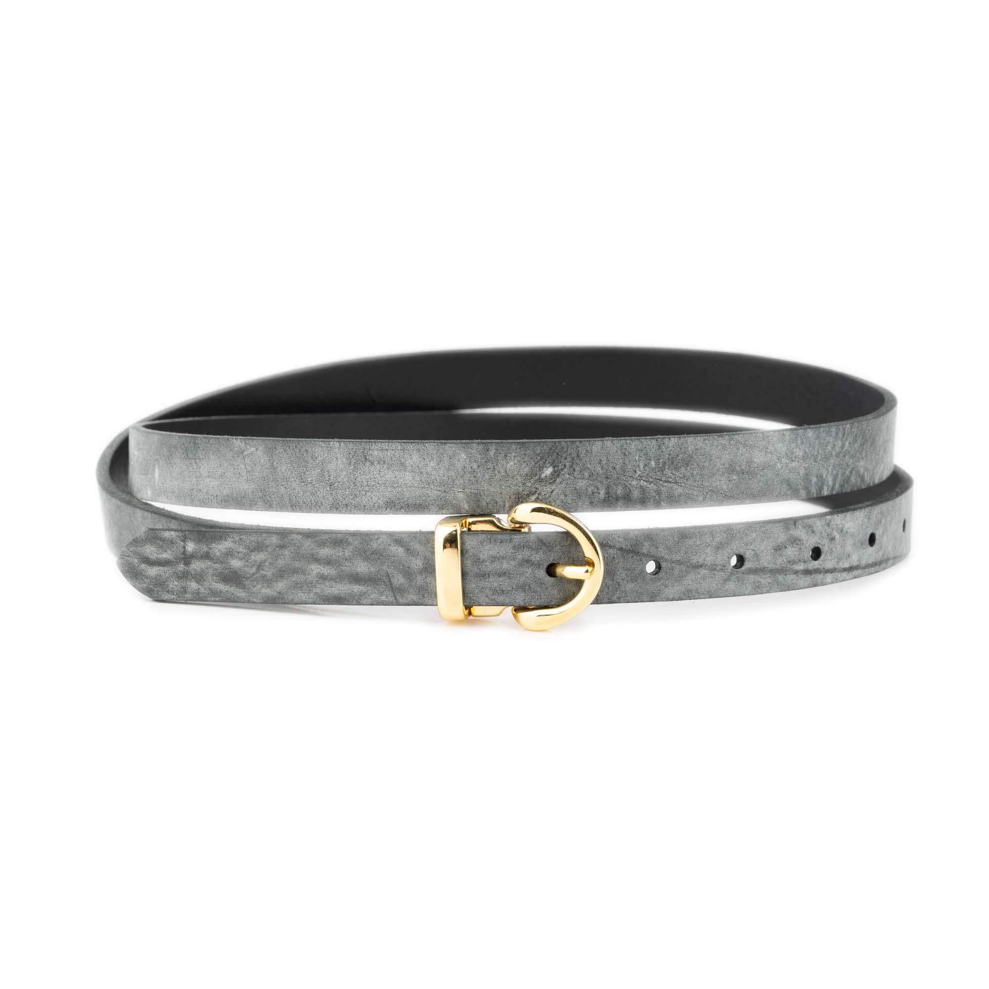 Grey leather thin belt with metal clasp Gray Suede Belt 1 Inch Width - Dark Silver Buckle - Shop Now main image 4