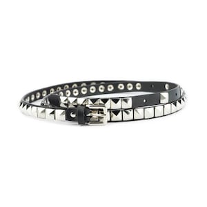 Silver Pyramid Studded Belt Black Leather Women Studded Leather Belt Silver Buckle Studs Belt 15 Mm