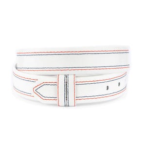 Correia de cinto branca para fivelas de designer azul vermelho costura substituição corte final correia de cinto ajustável 3,8 cm