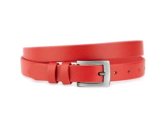 1.0 Inch Red Buffalo Leather Belt Womens Genuine Leather Belt For Dress With Silver Buckle 25 Mm